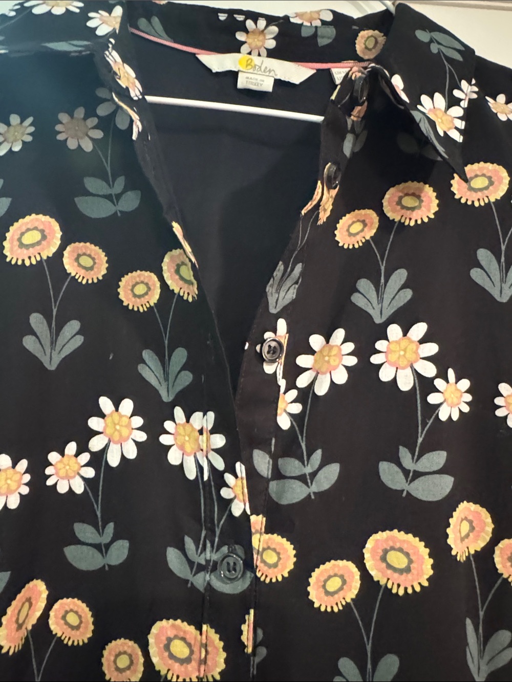Boden Black Floral Long-Sleeve Tie-Waist Shirt Dress - Picture 3 of 9